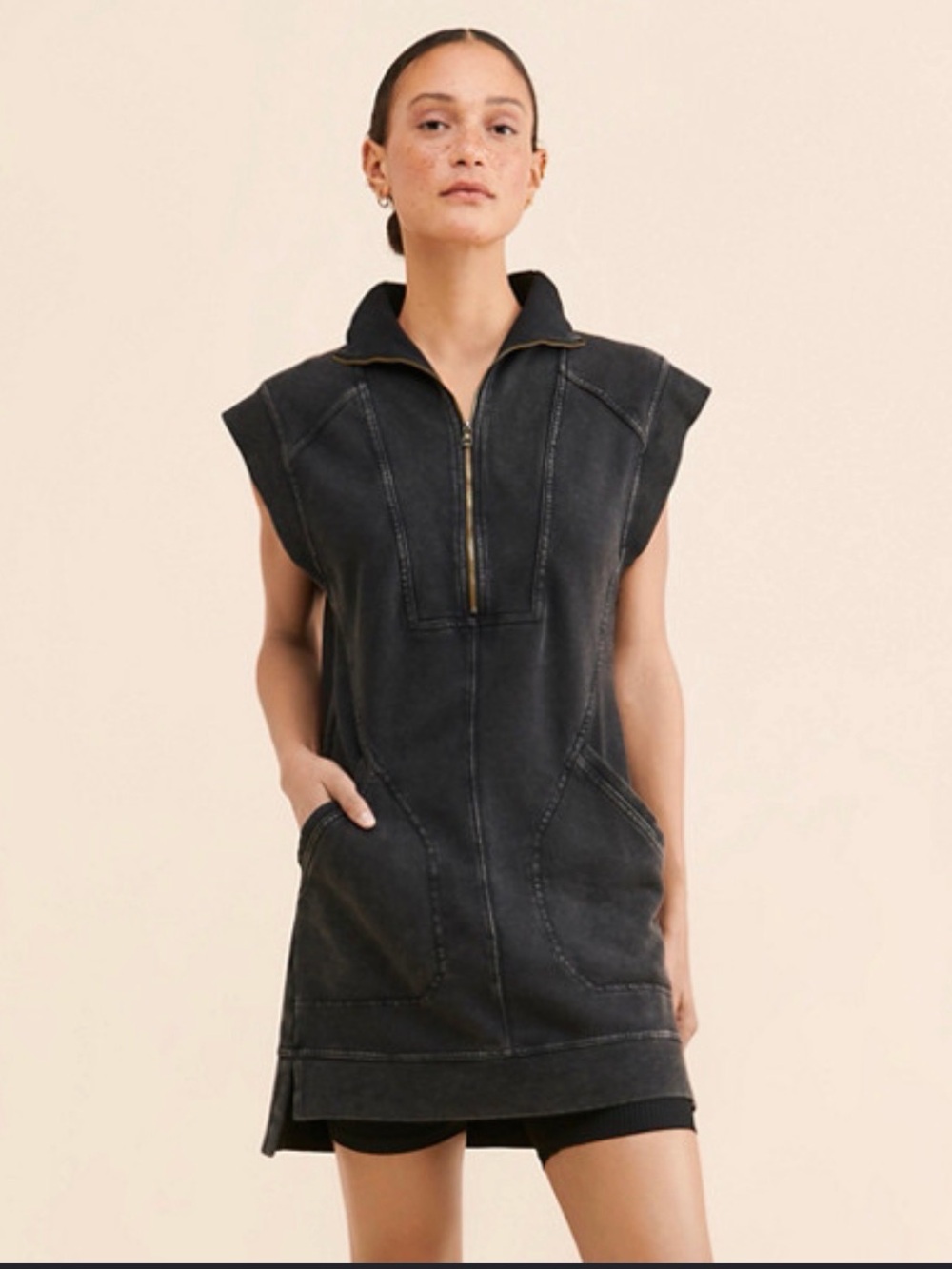 Daily Practice by Anthropologie Meru Zip-Front Mini Dress Acid Wash Grey M